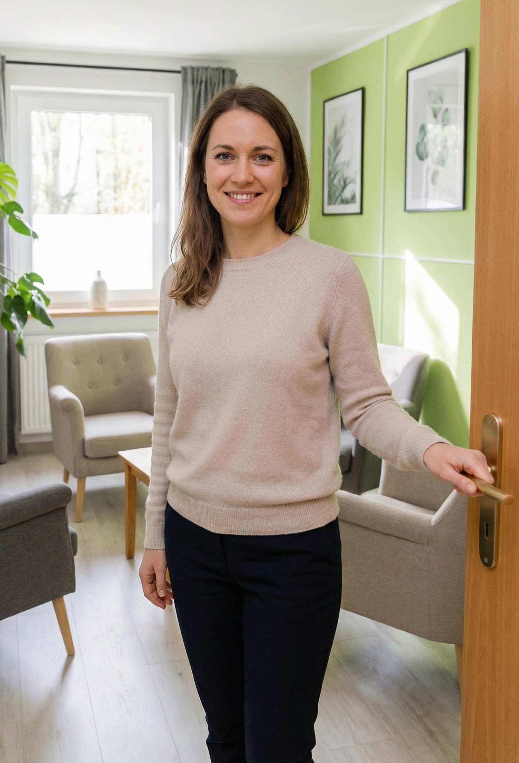 Dame &ouml;ffnet eine T&uuml;r